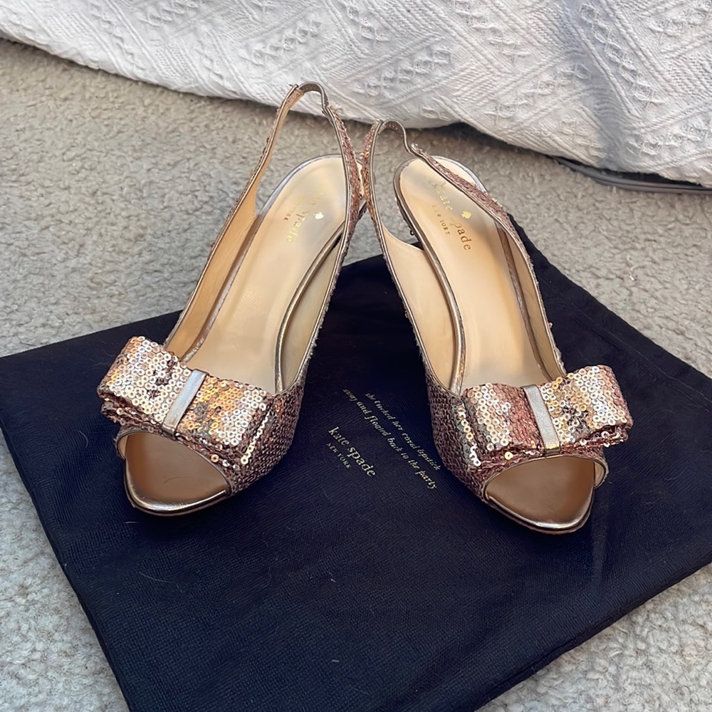 Kate spade rose gold bow heels
